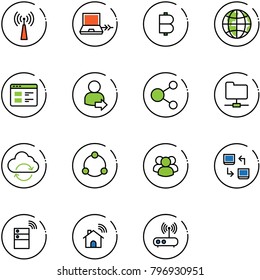 line vector icon set - antenna vector, netabook connect, bitcoin, globe, website, user login, share, network folder, refresh cloud, community, group, data exchange, server wireless, home