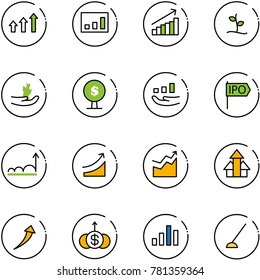 line vector icon set - arrows up vector, statistics, growth, sproute, hand, money tree, ipo, rise, dollar, chart, hoe