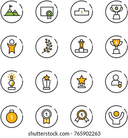 line vector icon set - attainment vector, certificate, pedestal, cup, success, golden branch, winner, win, award, gold medal