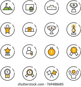 line vector icon set - attainment vector, certificate, pedestal, cup, success, gold, award, winner, medal, flags cross