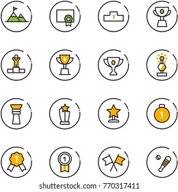 line vector icon set - attainment vector, certificate, pedestal, cup, winner, win, gold, award, medal, flags cross, baseball bat