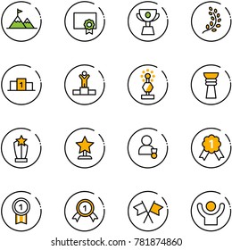line vector icon set - attainment vector, certificate, cup, golden branch, pedestal, winner, award, gold medal, flags cross, success