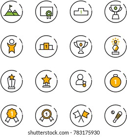 line vector icon set - attainment vector, certificate, pedestal, cup, success, gold, award, winner, medal, flags cross, baseball bat