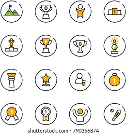 line vector icon set - attainment vector, cup, success, pedestal, winner, win, gold, award, medal, baseball bat