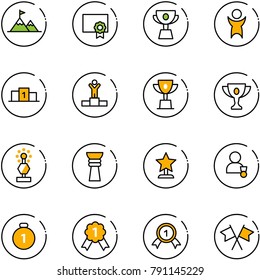 line vector icon set - attainment vector, certificate, cup, success, pedestal, winner, win, gold, award, medal, flags cross