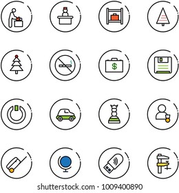 line vector icon set - baby room vector, recieptionist, baggage, christmas tree, no smoking sign, money case, save, standby, car, chess queen, winner, suitcase, globe, usb wi fi, clamp