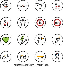 line vector icon set - baby vector, plane, christmas deer, wine, angel, limited height road sign, no cart horse, heart, career, win, flying man, bike, bucket scoop, skateboard, beanbag