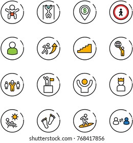 line vector icon set - baby vector, pull ups, dollar pin, no pedestrian road sign, user, career, stairs, world, team leader, win, success, king, beach, feet, surfing, information exchange