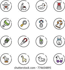 line vector icon set - baby vector, room, duck toy, pyramid, beanbag, teethers, phone, rabbit, giraffe
