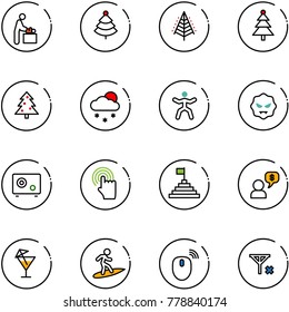 line vector icon set - baby room vector, christmas tree, snowfall, gymnastics, virus, safe, hand cursor, pyramid flag, money dialog, drink, surfing, mouse wireless, no signal