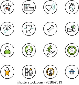 line vector icon set - baby vector, hospital building, heart beat, brain, tooth, broken bone, investment, user, man globe, career, dollar, success, opportunity, fingerprint scanner