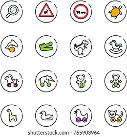 line vector icon set - bacteria vector, wild animals road sign, no cart horse, sea turtle, dolphin, crocodile, dinosaur toy, rocking, wheel, elephant, bear, giraffe, duck, cat