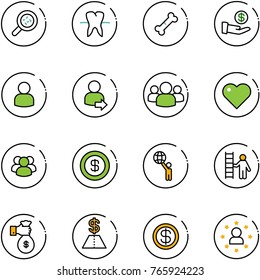 line vector icon set - bacteria vector, tooth, broken bone, investment, user, login, group, heart, dollar, world, opportunity, rich, star man