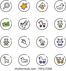 line vector icon set - bacteria vector, sea turtle, dolphin, duck toy, crocodile, dinosaur, wheel horse, bear, unicorn stick, monster, giraffe, cat