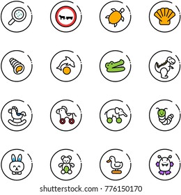 line vector icon set - bacteria vector, no cart horse road sign, sea turtle, shell, dolphin, crocodile, dinosaur toy, rocking, wheel, elephant, caterpillar, rabbit, bear, duck, monster