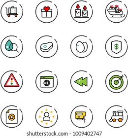 line vector icon set - baggage vector, gift, candle, santa sleigh, blood test, meat, eggs, safe, traffic light road sign, browser globe, fast backward, target, certificate, star man, jig saw