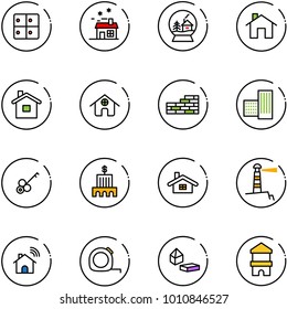 line vector icon set - baggage room vector, house, snowball, home, brick wall, building, key, bank, lighthouse, wireless, measuring tape, constructor blocks, toy block