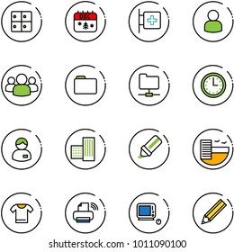 line vector icon set - baggage room vector, christmas calendar, first aid, user, group, folder, network, time, manager, building, highlight marker, hotel, t shirt, printer wireless, monoblock pc