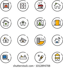 line vector icon set - baggage room vector, house, home, tv news, doors, dollar, hotel, wireless, monoblock pc, jointer, baseball bat, toy block