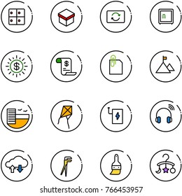 line vector icon set - baggage room vector, gift, card exchange, safe, dollar sun, account history, attachment, mountain, hotel, kite, power bank, wireless headphones, cloud data, plumber, brush
