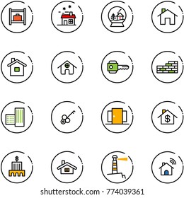 line vector icon set - baggage room vector, house, snowball, home, key, brick wall, building, doors, dollar, bank, lighthouse, wireless