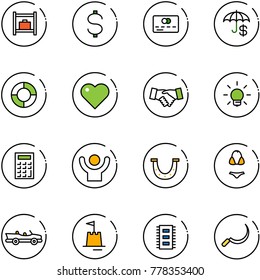 line vector icon set - baggage room vector, dollar, credit card, insurance, lifebuoy, heart, agreement, bulb, calculator, success, luck, swimsuit, cabrio, sand castle, chip, sickle