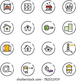 line vector icon set - baggage room vector, house, snowball, home, key, building, doors, dollar, lighthouse, measuring tape, laser lever, constructor blocks, toy block