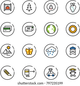 line vector icon set - baggage room vector, christmas tree, merry message, heart, credit card, globe, sun, pyramid, butterfly, snow, chevron, work knife, laser lever, car toy, doll