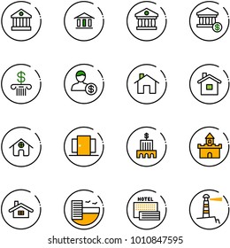 line vector icon set - bank vector, account, home, doors, building, sand fort, hotel, sea, lighthouse