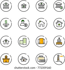 line vector icon set - bank vector, account, home, building, doors, sand fort, sea hotel, lighthouse