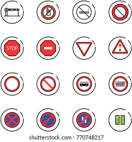 line vector icon set - barrier vector, no mobile sign, smoking, prohibition road, stop, way, giving, traffic light, bus, customs, parking, even, pause