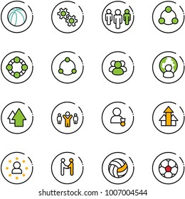 line vector icon set - basketball ball vector, gear, group, social, friends, community, man globe, arrow up, team leader, winner, arrows, star, agreement, volleyball, soccer