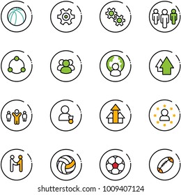 line vector icon set - basketball ball vector, gear, group, community, man globe, arrow up, team leader, winner, arrows, star, agreement, volleyball, soccer, football