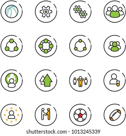 line vector icon set - basketball ball vector, gear, group, social, friends, community, man globe, arrow up, team leader, winner, star, agreement, soccer, football