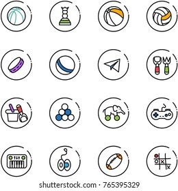 line vector icon set - basketball ball vector, chess queen, volleyball, tambourine, paper plane, shovel fork toy, bucket, billiards balls, elephant wheel, gamepad, piano, yoyo, football, Tic tac toe