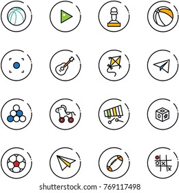 line vector icon set - basketball ball vector, play, pawn, record button, guitar, kite, paper plane, billiards balls, wheel horse, xylophone, cube toy, soccer, football, Tic tac toe
