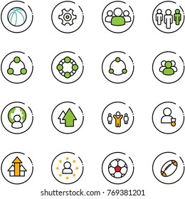 line vector icon set - basketball ball vector, gear, group, social, friends, community, man globe, arrow up, team leader, winner, arrows, star, soccer, football