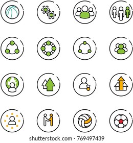 line vector icon set - basketball ball vector, gear, group, social, friends, community, man globe, arrow up, winner, arrows, star, agreement, volleyball, soccer