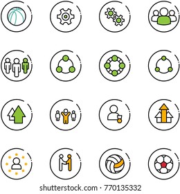 line vector icon set - basketball ball vector, gear, group, social, friends, community, arrow up, team leader, winner, arrows, star man, agreement, volleyball, soccer