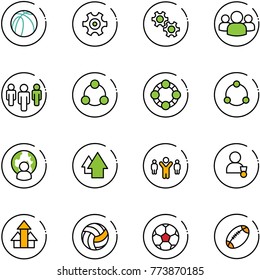 line vector icon set - basketball ball vector, gear, group, social, friends, community, man globe, arrow up, team leader, winner, arrows, volleyball, soccer, football