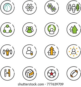 line vector icon set - basketball ball vector, gear, group, social, man globe, arrow up, team leader, winner, arrows, star, agreement, volleyball, soccer, football