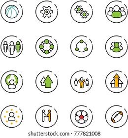 line vector icon set - basketball ball vector, gear, group, friends, community, man globe, arrow up, team leader, arrows, star, agreement, soccer, football