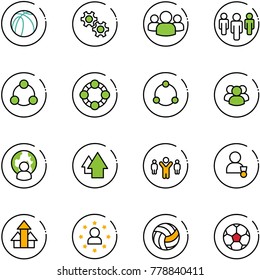line vector icon set - basketball ball vector, gear, group, social, friends, community, man globe, arrow up, team leader, winner, arrows, star, volleyball, soccer