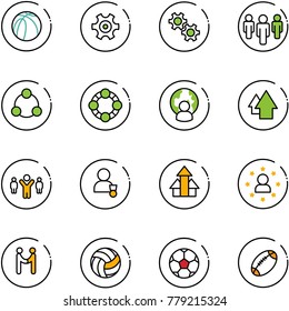 line vector icon set - basketball ball vector, gear, group, social, friends, man globe, arrow up, team leader, winner, arrows, star, agreement, volleyball, soccer, football