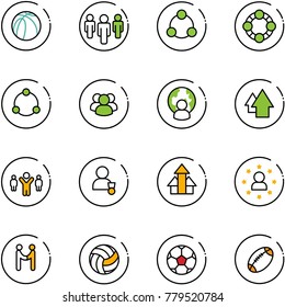 line vector icon set - basketball ball vector, group, social, friends, community, man globe, arrow up, team leader, winner, arrows, star, agreement, volleyball, soccer, football
