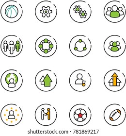 line vector icon set - basketball ball vector, gear, group, friends, community, man globe, arrow up, winner, arrows, star, agreement, soccer, football