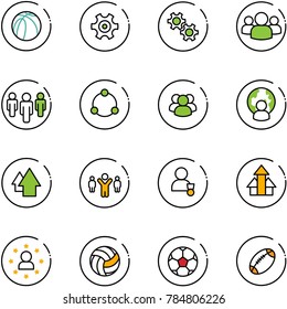 line vector icon set - basketball ball vector, gear, group, community, man globe, arrow up, team leader, winner, arrows, star, volleyball, soccer, football