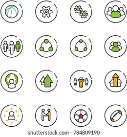 line vector icon set - basketball ball vector, gear, group, social, community, man globe, arrow up, team leader, arrows, star, agreement, soccer, football