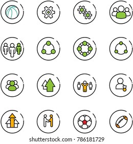 line vector icon set - basketball ball vector, gear, group, social, friends, community, arrow up, team leader, winner, arrows, agreement, soccer, football