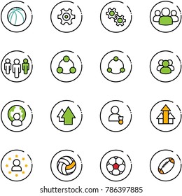 line vector icon set - basketball ball vector, gear, group, social, community, man globe, arrow up, winner, arrows, star, volleyball, soccer, football